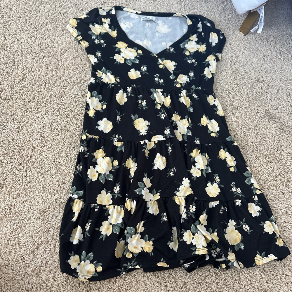 Hollister Black and Yellow Floral Mini Dress